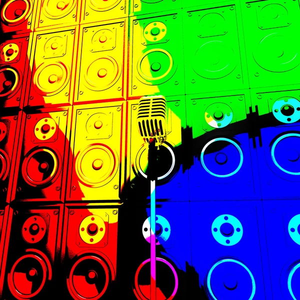 Microphone And Loud Speakers Shows Live Music Performing Or Ente — Stock Photo, Image