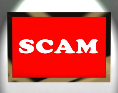 Scam Screen Shows Swindles Hoax Deceit And Fraud clipart