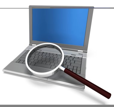 Büyüteç ve laptop gösterir arama arama ve araştırma