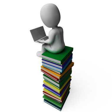 Öğrenci dizüstü bilgisayar kitapları ile eğitim gösterir