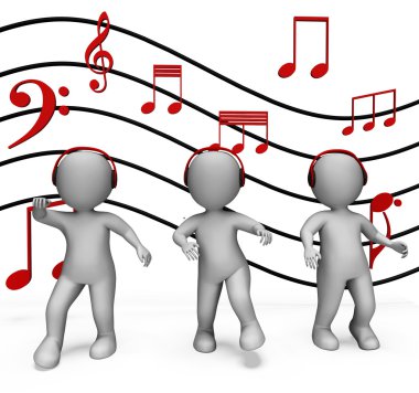 karakterler dans kulaklık ile müzik disco ve parti gösterir