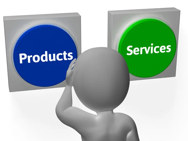 Produits Services Boutons Afficher Merchandice ou services Vente — Photo