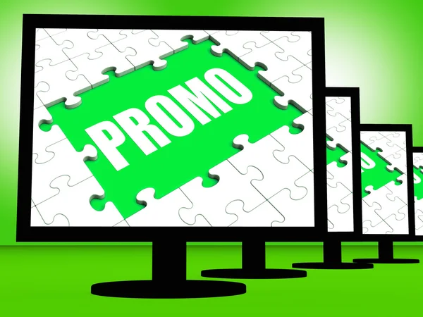 Promo Screen Shows Promotional Rebates Discounts And Rebate — Stock Photo, Image