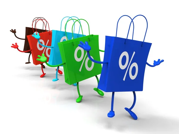 Percent Sign On Shopping Bags Shows Bargains — Stock Photo, Image