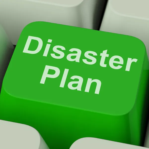 Disaster Plan Key Shows Emergency Crisis Protection — Stock Photo, Image