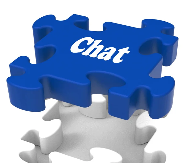 Chat Jigsaw Shows Talking Chatting Typing Or Texting — Stock Photo, Image