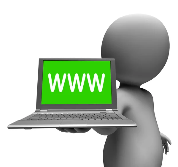 Www laptop en teken toont online internet web of net — Stockfoto