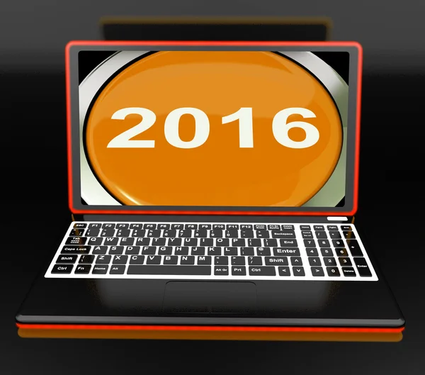 Zweitausendsechzehn auf dem Laptop zeigt Neujahr 2016 — Stockfoto