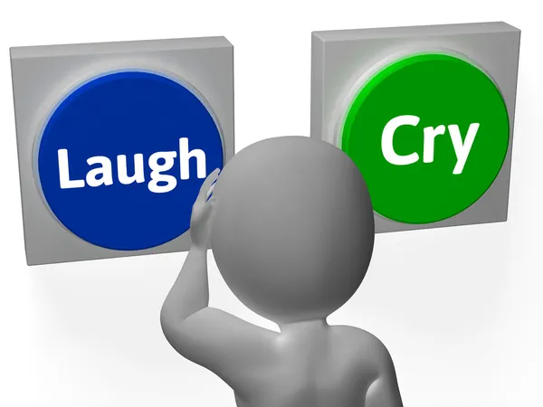 Laugh Cry Buttons Show Sad Happy Or Laughter — Stock Photo, Image