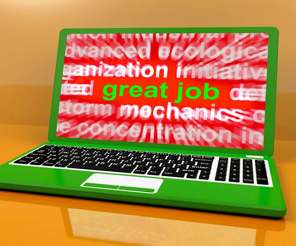 Tof job laptop toont lof waardering of goedkeuring — Stockfoto