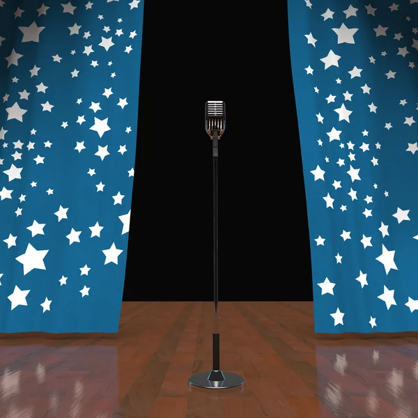 Microphone On Stage Shows Concert Or Talent Show — Stock Photo, Image