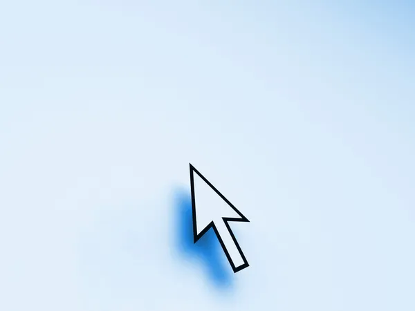 Mouse ponteiro sobre fundo azul mostra espaço em branco Copyspace site — Fotografia de Stock