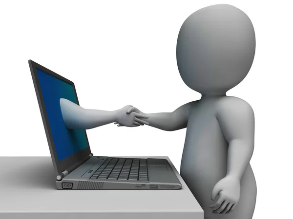 Shaking Hands Through Computer Shows Online Deal — Stock Photo, Image