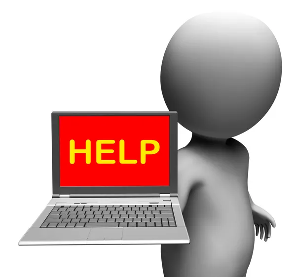 Pomoc na laptopa pokazuje pomaga pomaga biurkiem lub suppo obsługi klienta — Zdjęcie stockowe