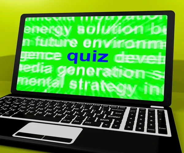 Quiz Laptop significa pruebas que cuestionan o responden Onlin —  Fotos de Stock