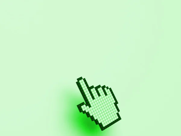 Cursor mão em fundo verde mostra espaço em branco Copyspace site — Fotografia de Stock