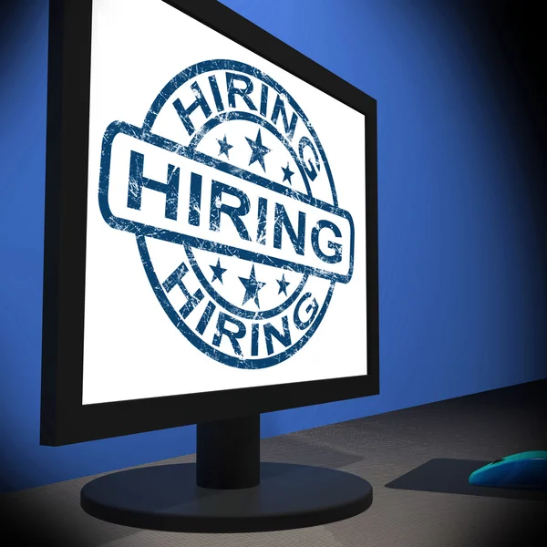 Contratação de computador mensagem mostra carreira on-line contratar empregos — Fotografia de Stock