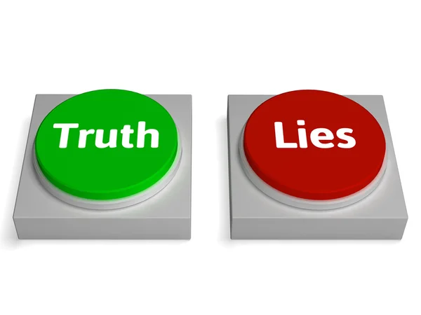 按钮显示真正的真相谎言或骗子 — 图库照片