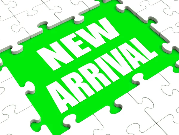 New Arrival Puzzle Shows Latest Products Announcement Arriving — Stock Photo, Image