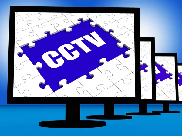 CCTV Monitor Shows Security Surveillance Protection Or Monitorin — Stock Photo, Image