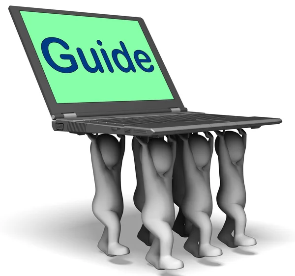 Guide Characters Laptop Shows Guidance Assistance Or Assist — Stock Photo, Image