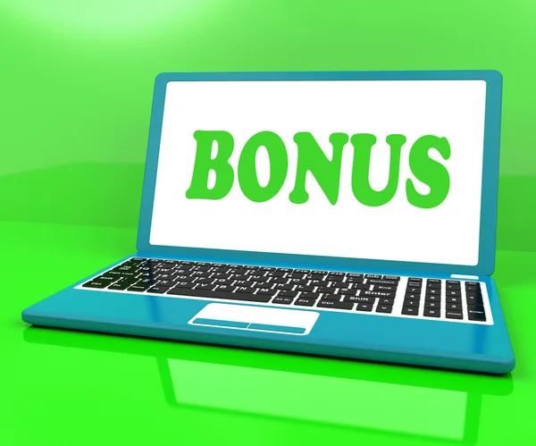Bonus op laptop toont beloning voordeel of perk online — Stockfoto