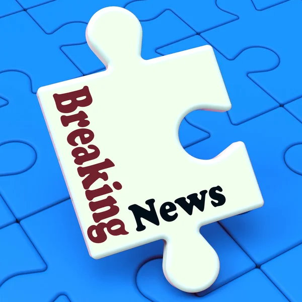 Breaking News Puzzle Shows Newsflash Broadcast Or Newscast — Stock Photo, Image