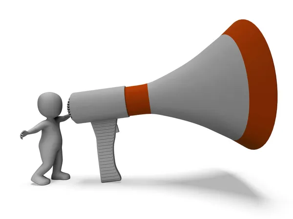 Megaphone Character Shows Announcing Speech Explaining And Loud — Stock Photo, Image