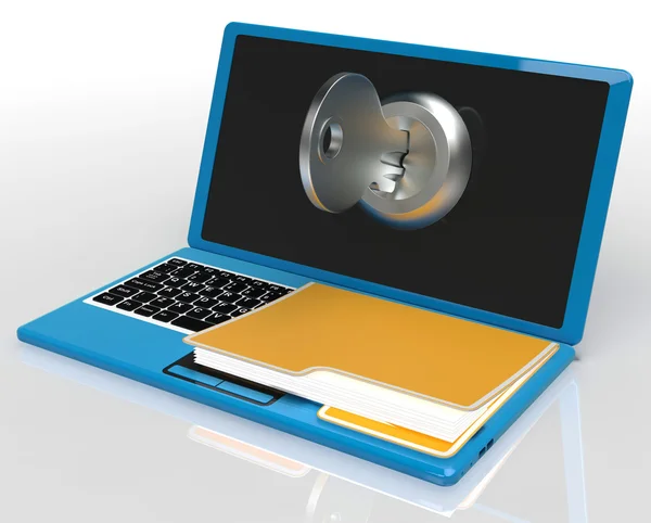 Key And File On Computer Shows Private Password Or Unlocking — Stock Photo, Image