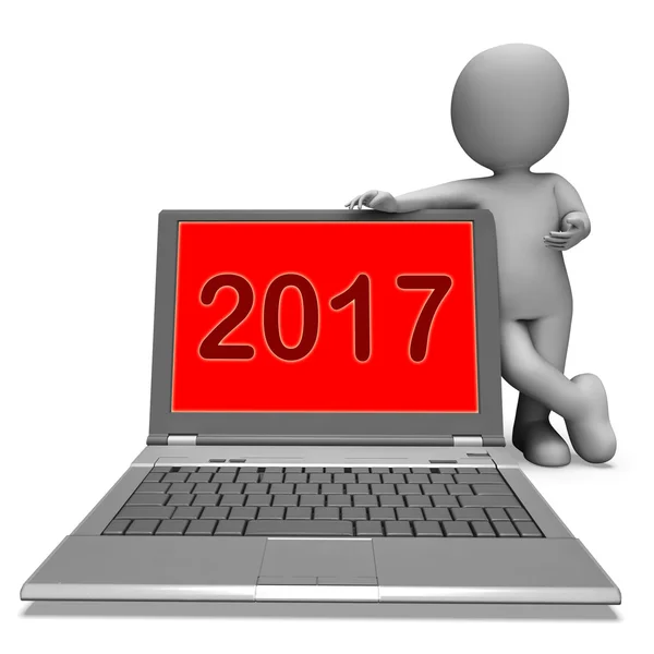 Zweitausendsiebzehn Zeichen Laptop zeigt Jahr 2017 — Stockfoto