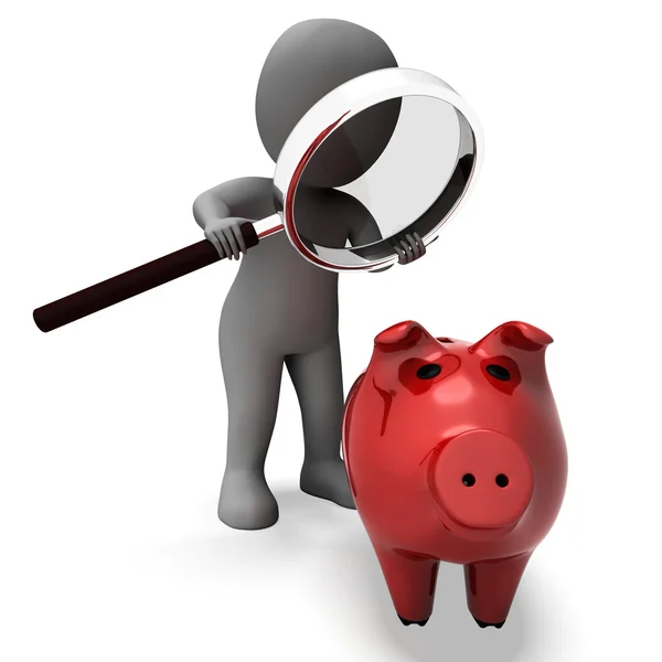 Salvadanaio e personaggio mostra risparmi finanziari e bancari — Foto Stock