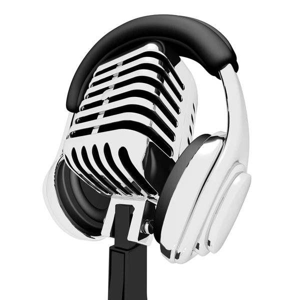 Mic And Headphones Shows Recording Studio Or Record — Stock Photo, Image