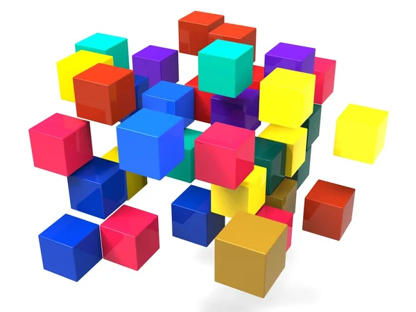 Exploding Blocks Shows Scattered Puzzle — Stock Photo, Image