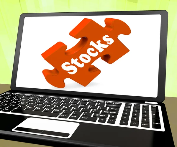 Stocks Laptop Shows Investors Shares Dow And Stock Market — Stock Photo, Image