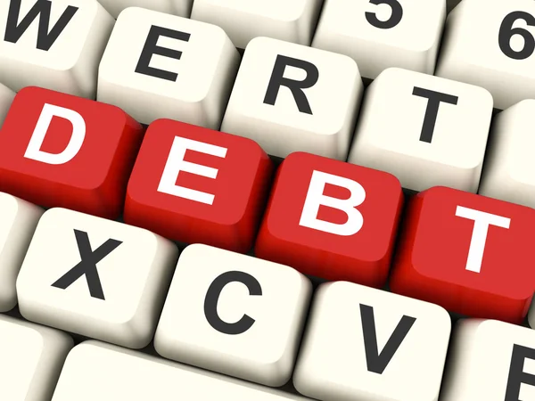 Debt Keys Mean Liability Or Financial Obligatio — Stock Photo, Image