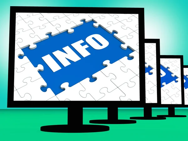 Info op monitor betekent computer kennis informatie en assista — Stockfoto