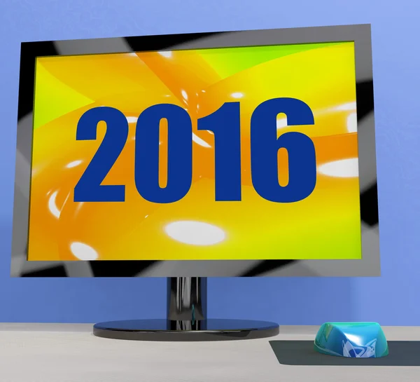 Dos mil dieciséis en monitor muestra el año 2016 — Foto de Stock