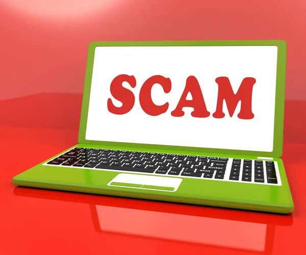 Scam Laptop mostra esquema fraude fraude e fraude on-line — Fotografia de Stock