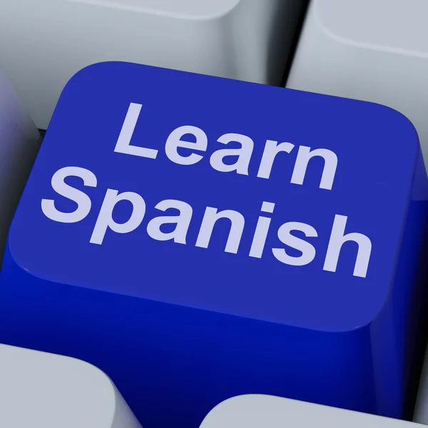 Learn Spanish Key Shows Studying Language Online — Stock Photo, Image