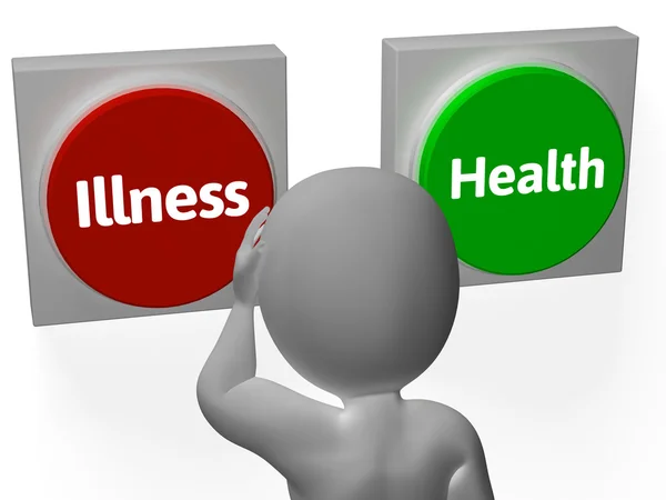 Illness Health Buttons Show Sickness Or Healthcare — Stock Photo, Image