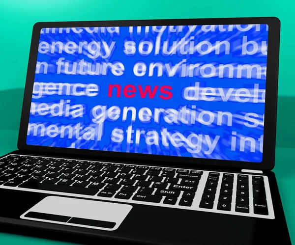 News Laptop Showing Journal Newspapers And Headlines Online — Stock Photo, Image