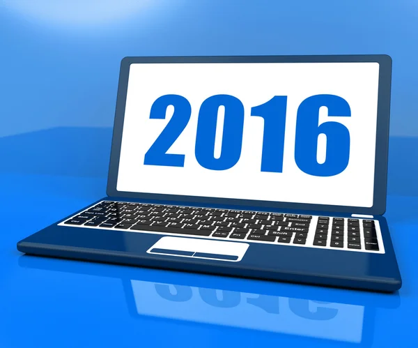 Zweitausend und sechzehn auf Laptop zeigt Jahr 2016 — Stockfoto