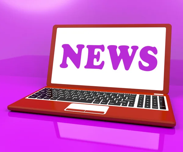 Noticias Laptop Mostrando periódicos y titulares de medios en línea —  Fotos de Stock
