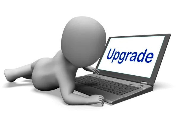 Upgrade Character Laptop significa melhorar a atualização ou atualização — Fotografia de Stock