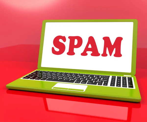 Spam Laptop Showing Spamming Unsolicited And Malicious Email — Stock Photo, Image