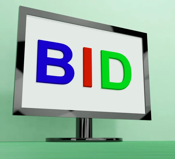 Bid On Monitor Shows Bidding Or Auction — Stock Photo, Image