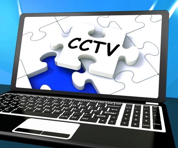 Monitoreo del ordenador portátil CCTV muestra protección de la cámara o vigilancia en línea —  Fotos de Stock
