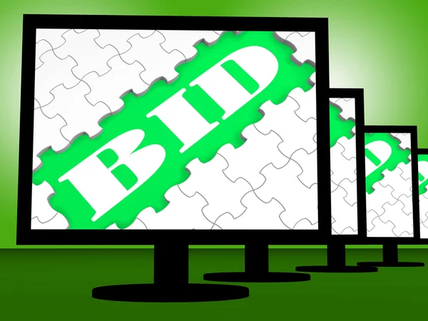 Bid On Monitors Shows Bidder Bidding Or Auction — Stock Photo, Image