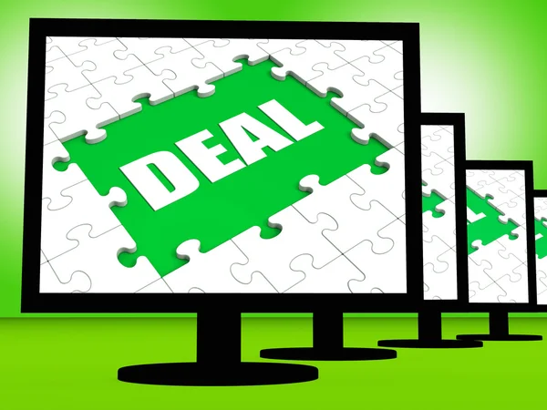 Deal Monitor Shows Bargain Trade Contract Or Dealing — Stock Photo, Image
