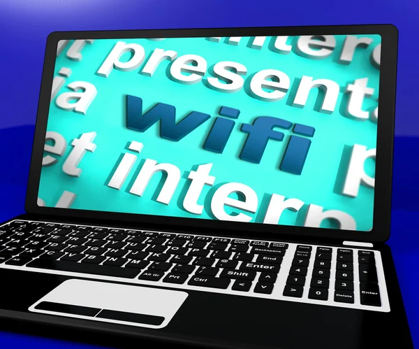 Wifi Laptop Shows Internet Hotspot Wi-fi Access Or Connection — Stock Photo, Image